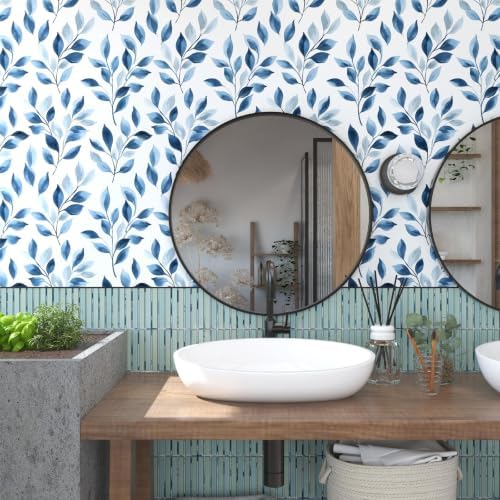 Serene Blue Natural Botanical Peel and Stick Wallpaper 17.5" x 78" - Image 5