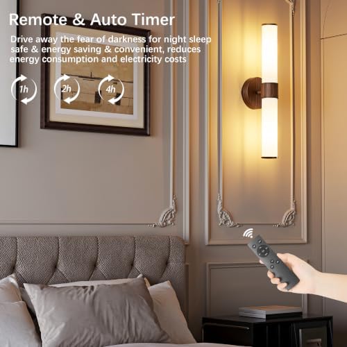 8000mAh Walnut Battery Operated Wall Sconces Set of 2, Dimmable Rechargeable - Image 5