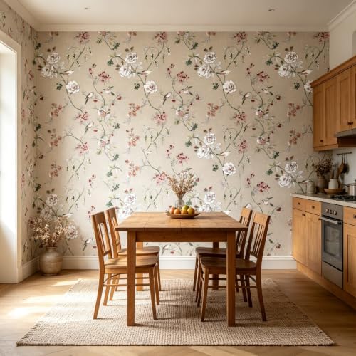Vintage Peel and Stick Wallpaper 17.7in x 118in, Bird Rose Floral Removable - Image 7