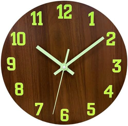 Glow in The Dark Wall Clock, 8 Inch Modern Wooden Clocks by wallclock