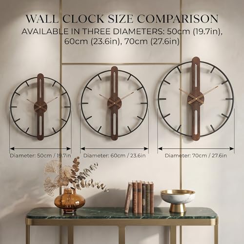 Modern Walnut Dial Wall Clock, Wood Large Wall Clock Decor Metal Frame Silent - Image 4