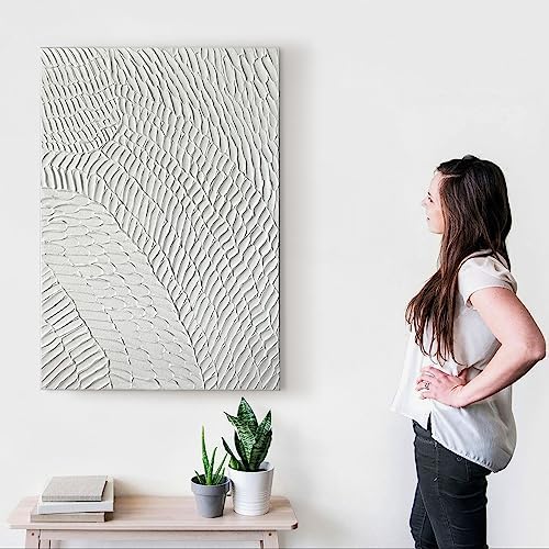 Zessonic White Geometry Abstract 3D Textured Hand-painted Wall Art - Image 4