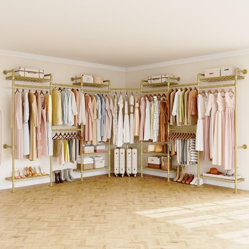 ONBRILL L7 Wall Mounted Industrial Pipe Clothing Rack, Corner Closet System by ONBRILL