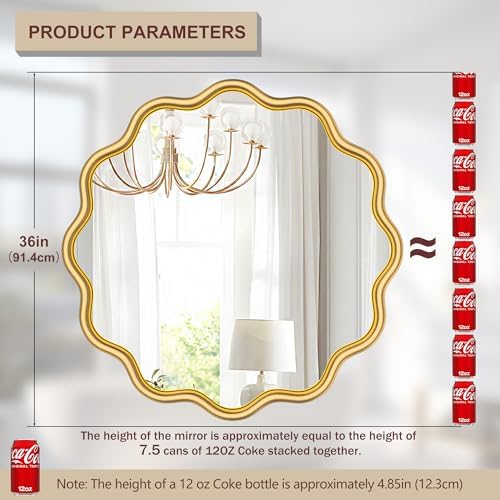 PROHOMEWARE Gold Round Mirror 36 Inch Wavy Bathroom Vanity Mirror Gold Frame - Image 3
