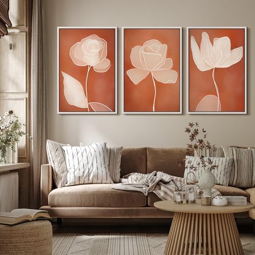 MUDECOR Framed Canvas Print Wall Art Terracotta Abstract Rose Line Art Burnt - Image 4