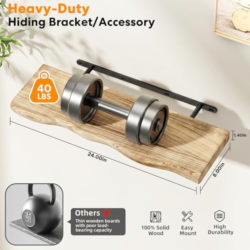 Organic Wavy Edge Floating Shelves, Hidden Brackets, 2 Pack 24 in - Image 3