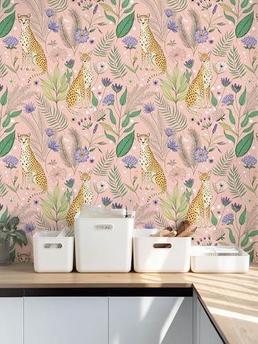 Floralplus Wallpaper Peel and Stick Pink Leopard Wallpaper Floral Removable - Image 6