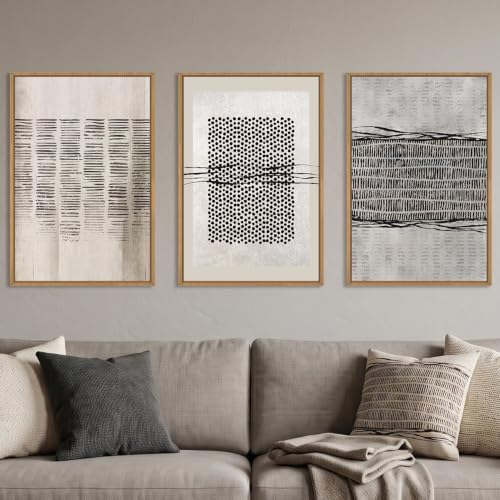 Aryroi Black and Beige Abstract Minimalist Framed Canvas Wall Art-24"x36"x3 by Aryroi