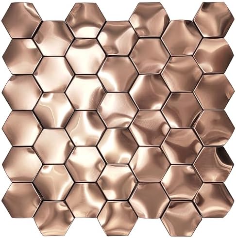 Hexagon 3D Wall Panels Bathroom Backsplash Tile Copper Metal Wall Mosaic Tiles by Elephantile