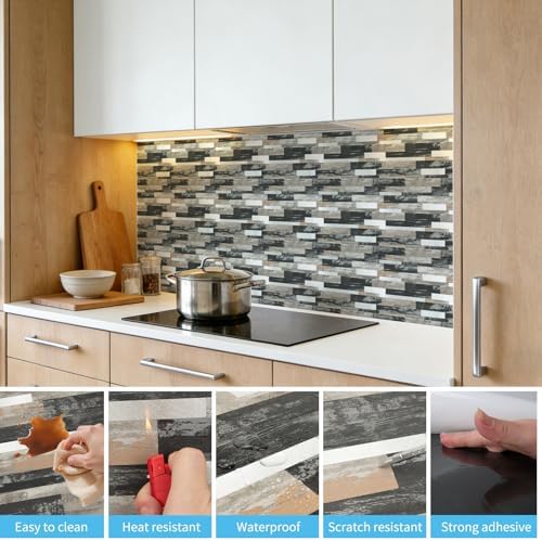 Art3d Faux Stone Peel & Stick Backsplash Tile, Distressed Wood - Image 4