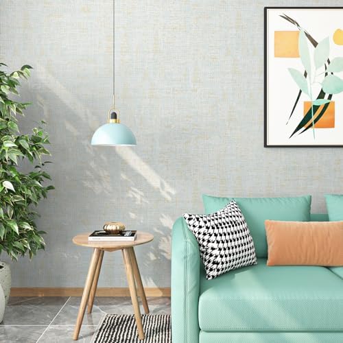 FunStick 15.8"x472" Grasscloth Wallpaper Peel and Stick Textured Blue and Gold - Image 7