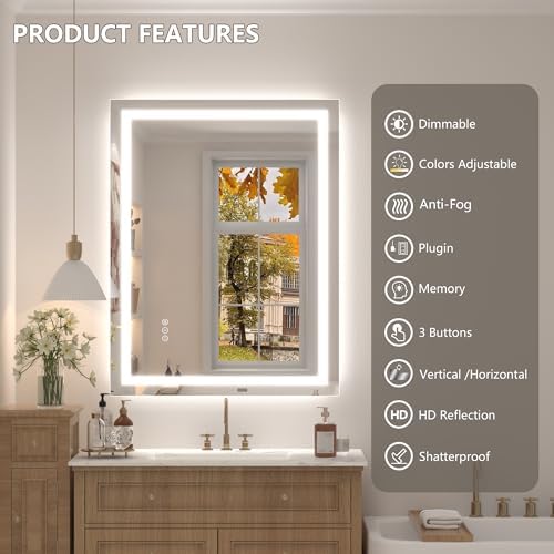48x36 Inch LED Bathroom Mirror for Wall - Image 2