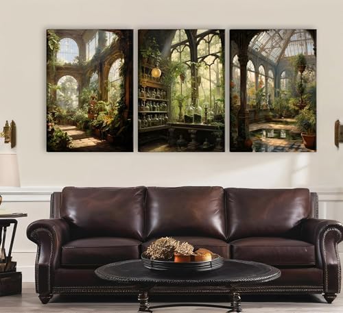 3pcs Framed William Morris Green Plants Canvas Wall Art Medieval Castle Posters - Image 2
