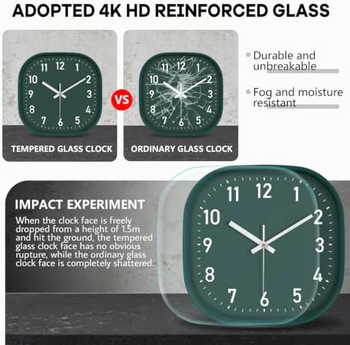 8Inch Dark Green Square Wall Clock Silent Non Ticking Analog Clock - Image 4