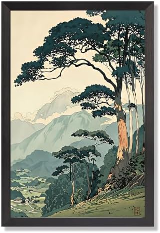 Black Framed Pine Mountain Landscape Canvas Wall Art 24x36in by Unknown