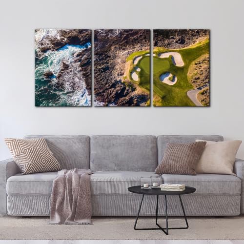 Pacimo 3 Pieces Pebble Beach Golf Course Wall Art Canvas Pictures Natural - Image 2
