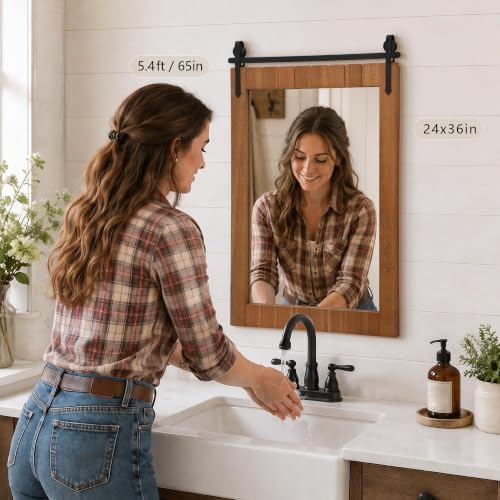 Besdomus Farmhouse Bathroom Vanity Mirror: 24"x36" Wood Rustic Barn Door - Image 2