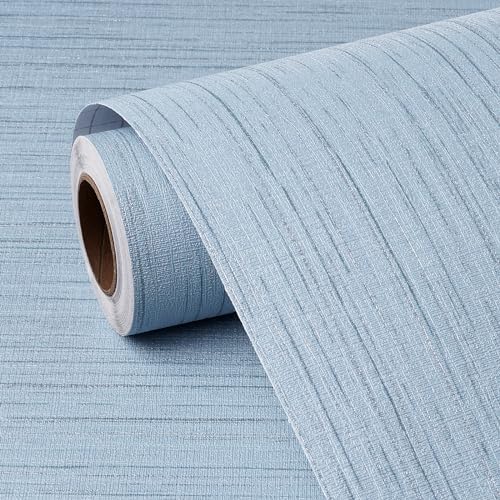FunStick 24"x200" Wide Ash Blue Textured Wallpaper Peel and Stick Grasscloth - Image 7