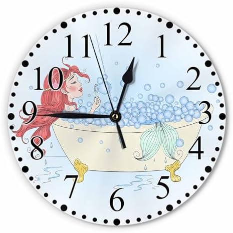 Redhead Mermaid Wall Clock 10 Inch Battery Operated Cute Cartoon Woman Bathroom by Unknown