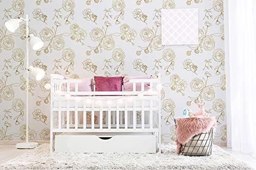 Safiyya 393"x17.3" Peel and Stick Wallpaper Gold and White Contact Paper Floral - Image 6