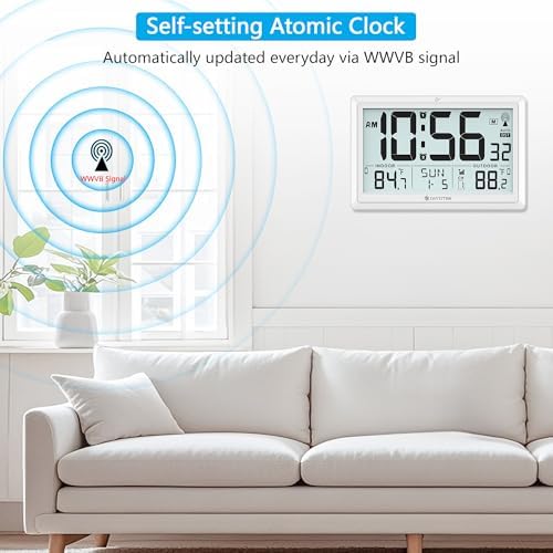 Atomic Clock Wall with Indoor/Outdoor Temp & 10.5" Large LCD Display - Image 4