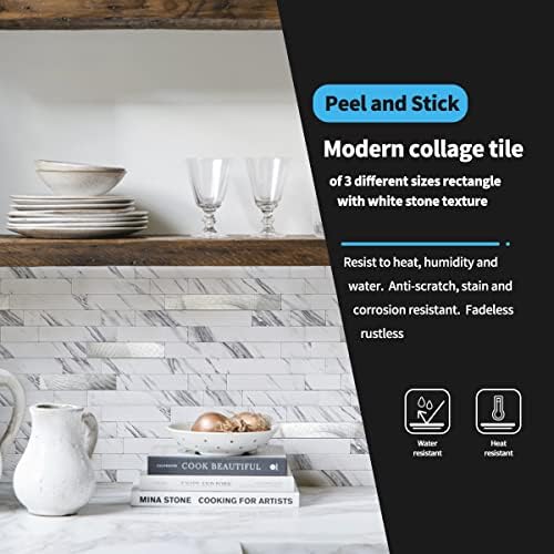 Art3d Faux Stone Peel & Stick Backsplash Tile, Plain White Marble - Image 3