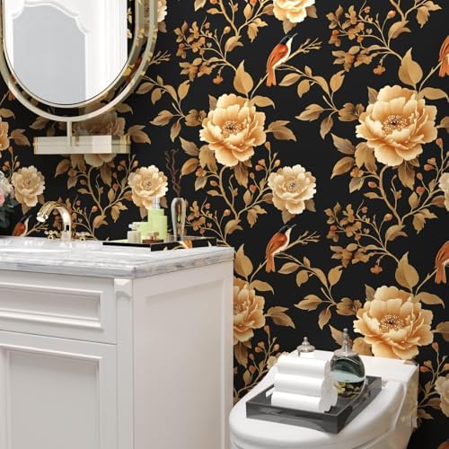 Laatse Dark Floral Bird Wallpaper Peel and Stick 17.5"x 118" - Image 5