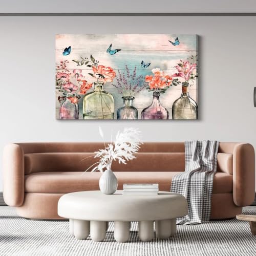 Havplemoy 1Pcs Framed Retro Farmhouse Flowers Canvas Wall Art - Image 2
