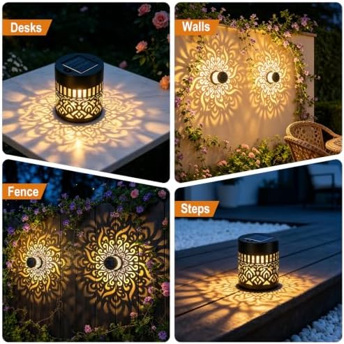 2 Pack Solar Fence Lights, Metal Mandala Pattern Solar Wall Light - Image 6