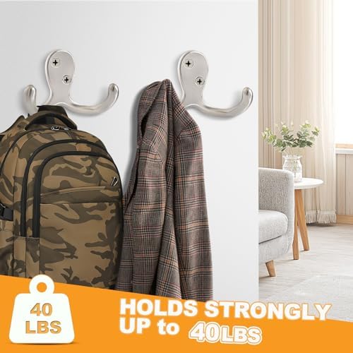 20 Pack Coat Hooks Wall Hooks for Hanging, Heavy Duty Double Prong Metal Hook - Image 3