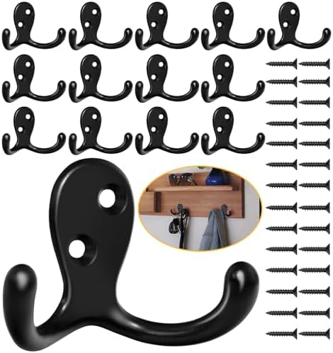 Homanu 14 Pack Coat Hooks, Heavy Duty Double Prong Coat Hooks Wall Mounted by Homanu
