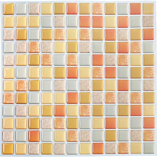 Yoillione 3D Mosaic Tile Sticker Removable Wallpaper Tile Yellow, 3D Self by Yoillione