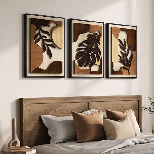 Framed Wood 3D Boho Tropical Botanical Wall Decor Art Bedroom, 16x24 Inch by Cuspin