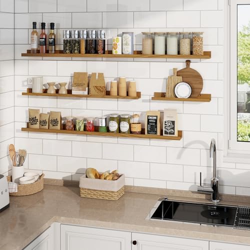 RICHFOCUS Picture Ledge Shelf, 24 inch Floating Shelves Set of 2, Wood Wall - Image 2