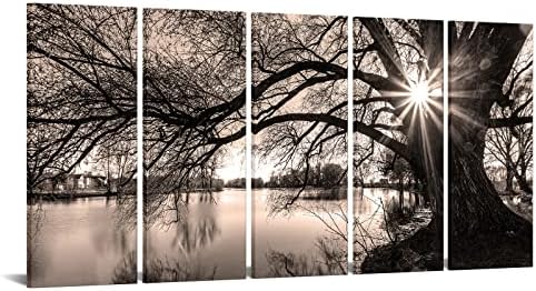 sechars Extra Large 5 Piece Wall Art Old Tree by Lake Picture Canvas Prints by sechars