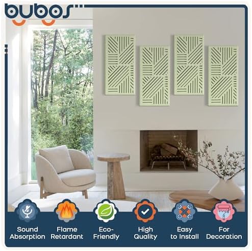 BUBOS 4 Pcs Decor Acoustic Panel 23.6x11.8" Self Adhesive Acoustic Wall Art - Image 3