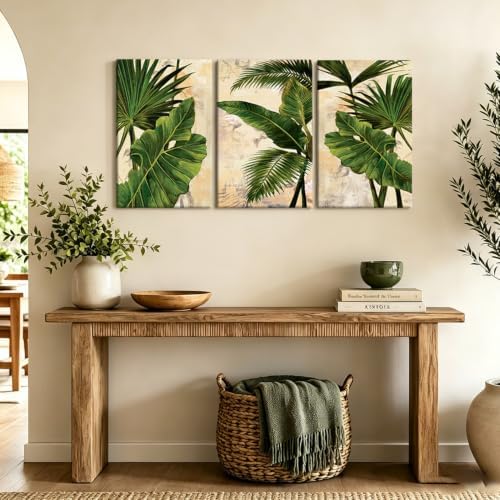 3 Pcs Palm Tree Leaf Canvas Wall Art Tropical Plants Wall Decor 16x24 Inch - Image 3