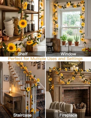 suddus Sunflower Garland with 60LED Fairy Light Battery Operated Clear Wire - Image 2