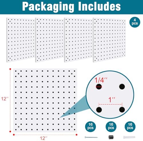 4 Pack Steel Peg Board, Universal 1/8 and 1/4 Pegboard Accessories, Office - Image 2