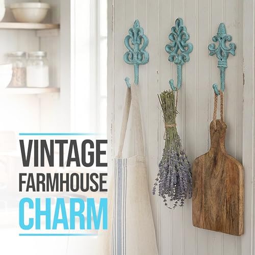 Comfify Blue Cast Iron Wall Hooks Set of 3 – Farmhouse Entryway Coat Hooks - Image 5