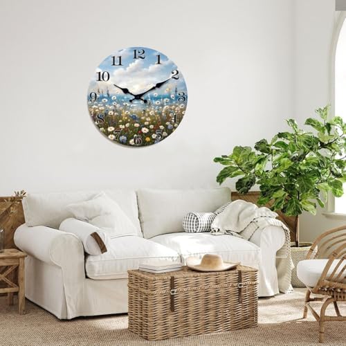 XFM Silent Beach Flowers Wall Clock 12 Inch Blue Coastal - Image 6