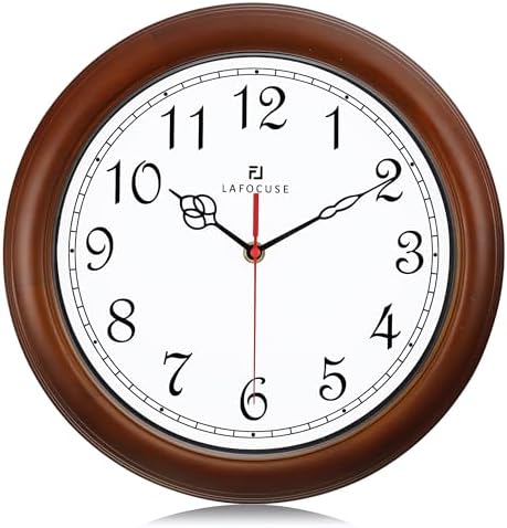 Lafocuse 12 Inch Silent Solid Wood Wall Clocks Battery Operated, Analog Brown by VisiteLafocuse