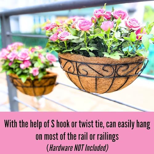 LaLaGreen Hanging Wall Planter Black Metal Coco Liner Pots - Image 6