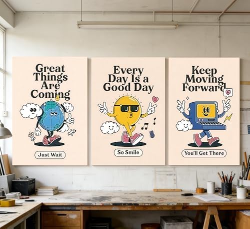 3Pcs Framed Vivid Retro Wall Art Canvas Motivational Posters Aesthetic Funny - Image 7