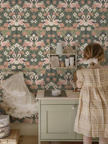 Heroad Vintage Peel and Stick Wallpaper 17.3''X 385'' Floral Flamingo Contact - Image 6