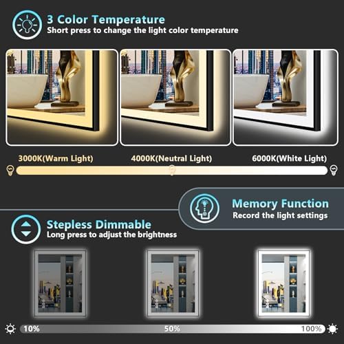 24x36 Black LED Bathroom Mirror, Backlit & Front Lit Lighted Mirror - Image 5