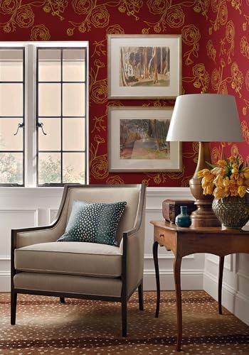 Safiyya 118"x17.3" Peel and Stick Wallpaper Red and Gold Contact Paper Floral - Image 4