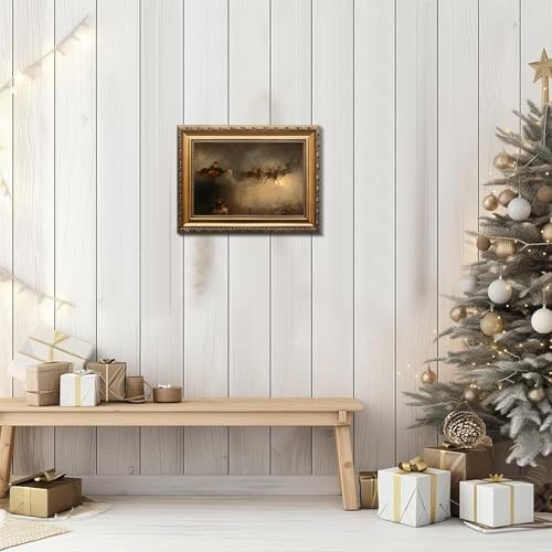 uniro Vintage Gold Framed Wall Art, Vintage Christmas Santa Claus Canvas Art - Image 5