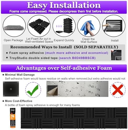 TroyStudio Thick Acoustic Sound Proof Foam Panels, Dense Soundproofing Tile - Image 6