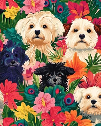 BOKEBEVE Dogs Floral Wallpaper Peel and Stick Boho Colorful 17.5 x 393.5In by BOKEBEVE
